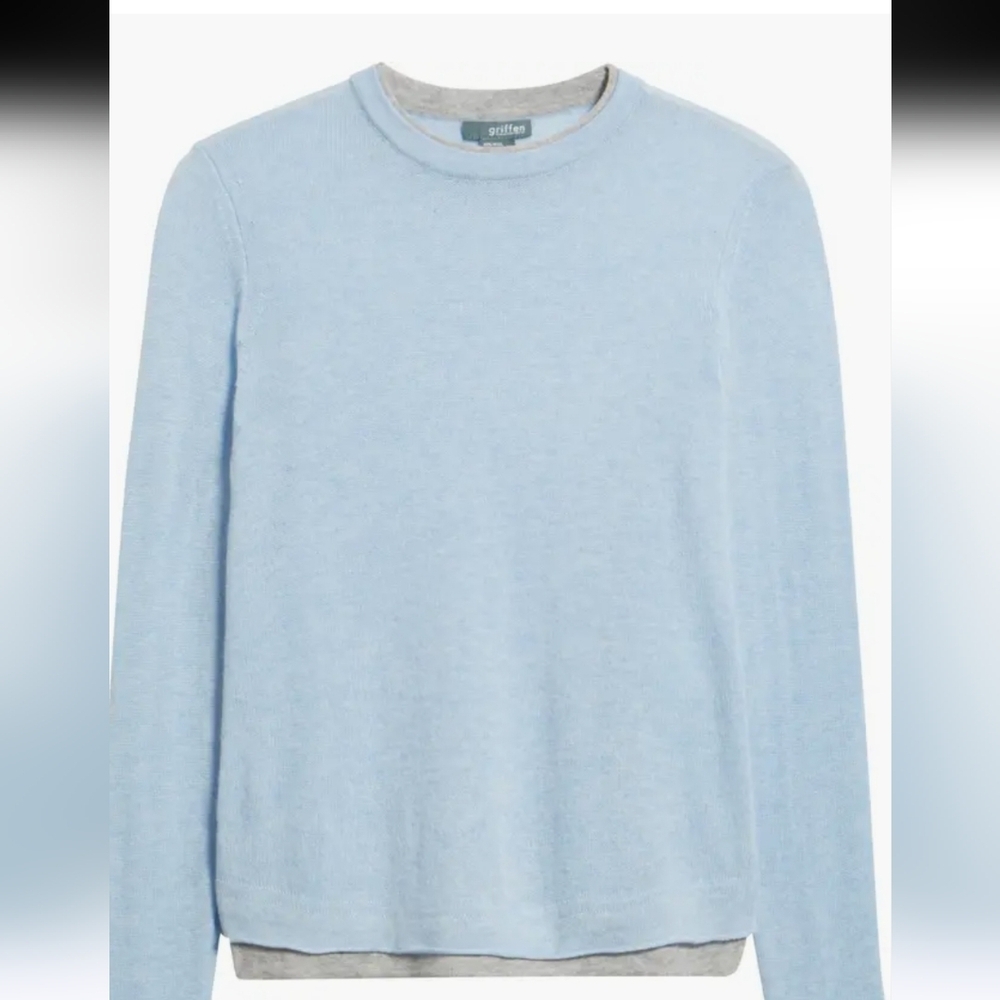 Griffin Double Trim Wool & Cashmere Crew Neck Sweater    Size XL